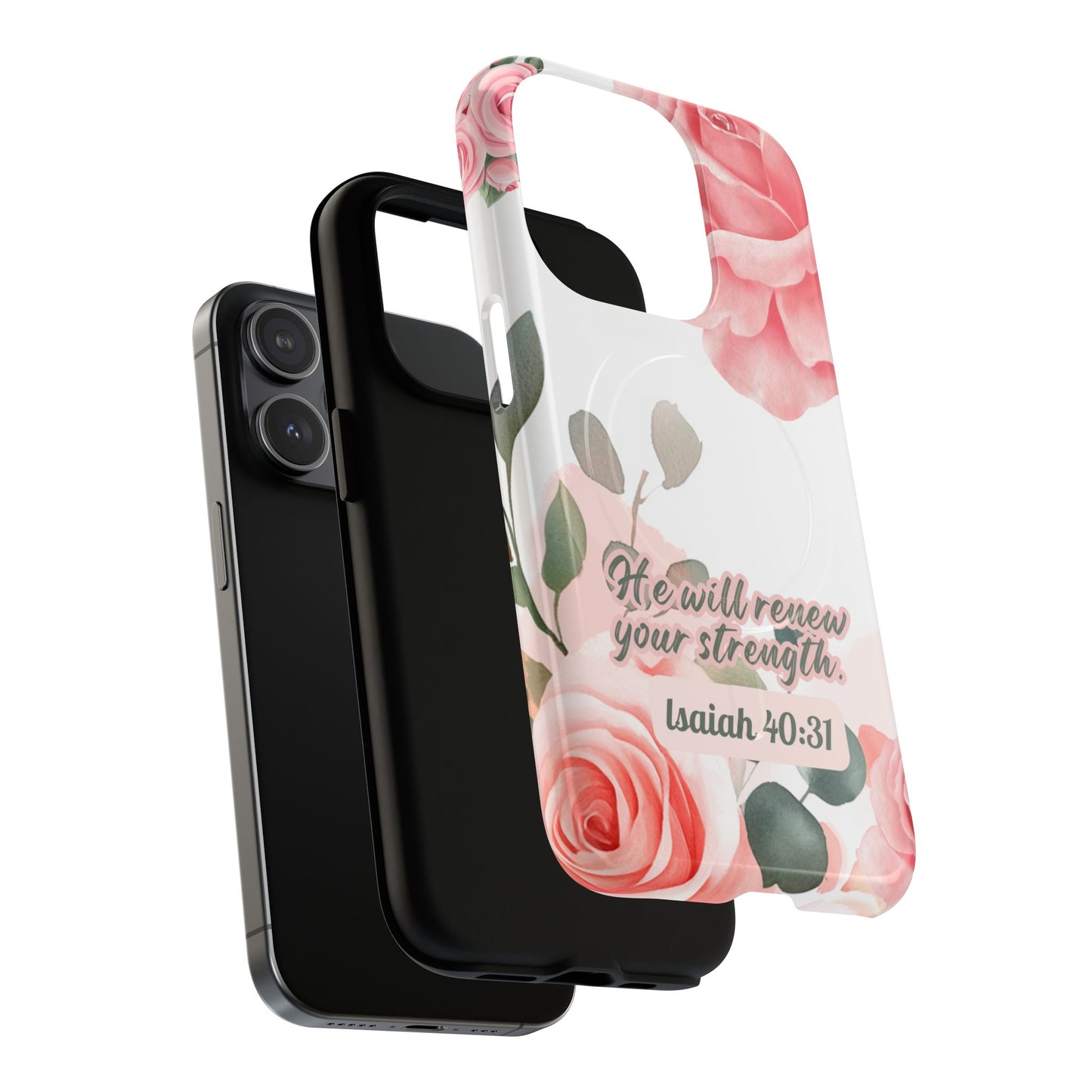 You will Renew your Strength Isaiah 40:11, Inspirational Gift, Tough iPhone Magnetic Case Scripture, Floral Bible Verse, MagSafe® iPhone®, iPhone 14, iPhone 15, iPhone 16, Pro, Pro Max, Plus.