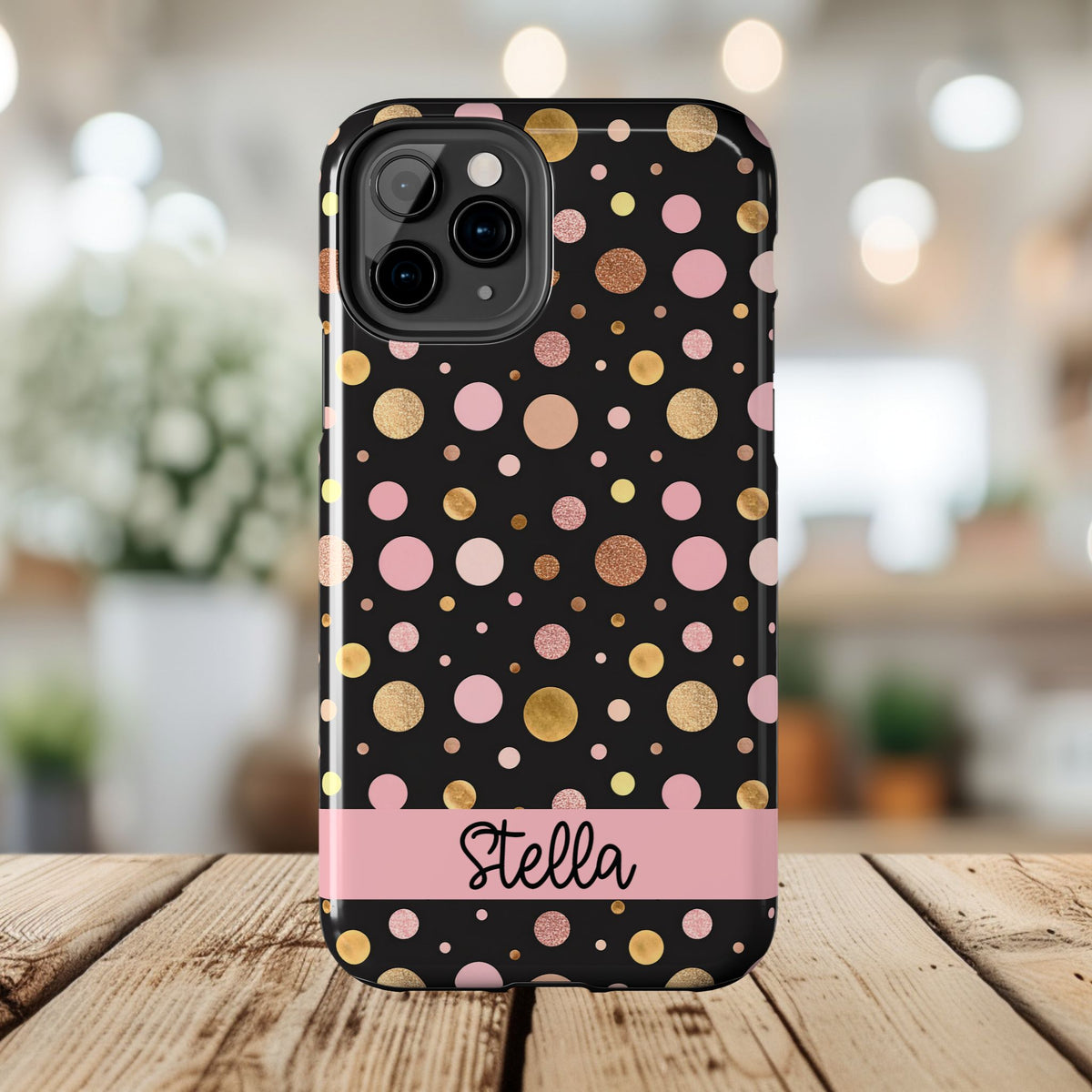 Personalized Gold & Pink Confetti Tough Phone Case — Glitter Dot Protective Phone Cover