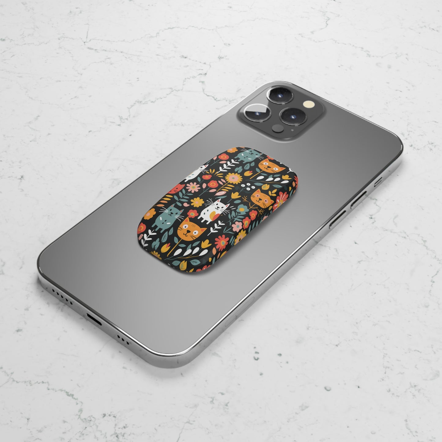 Whimsical Feline Garden Phone Click-On Grip