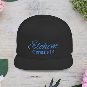 Blue Embroidery 'ELOHIM, GENESIS 1:1' Flat Bill Snapback Hat, Stylish Cap for Everyday Wear, Church Events, Gift for Him/Her, Streetwear Accessory, Casual Fashion