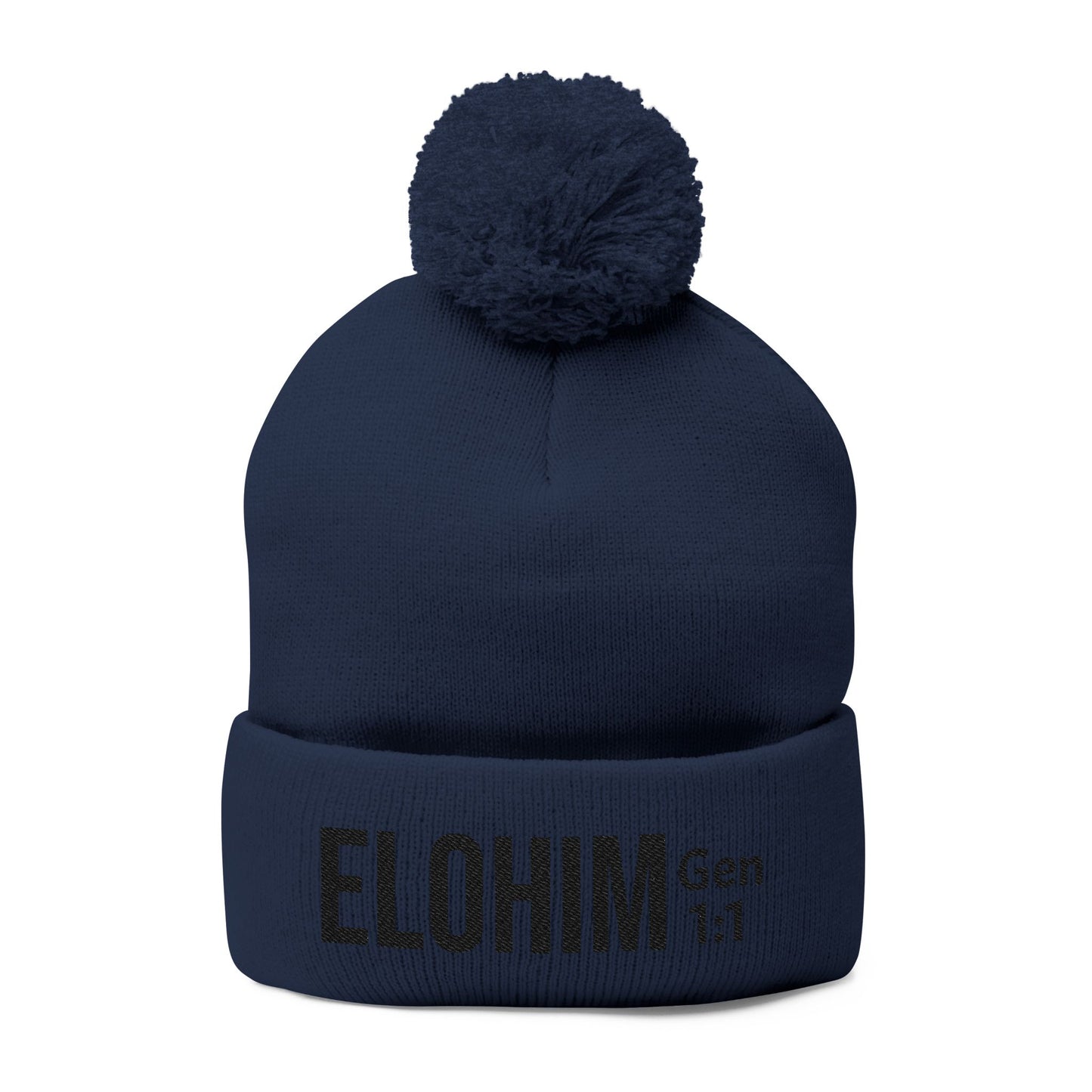 Cozy Pom-Pom Knit Cap with 'ELOHIM, GENESIS 1:1'  Embroidery Beanie - Stylish Winter Accessory for All Ages, Perfect Gift for Birthdays, Holidays, and Outdoor Activities