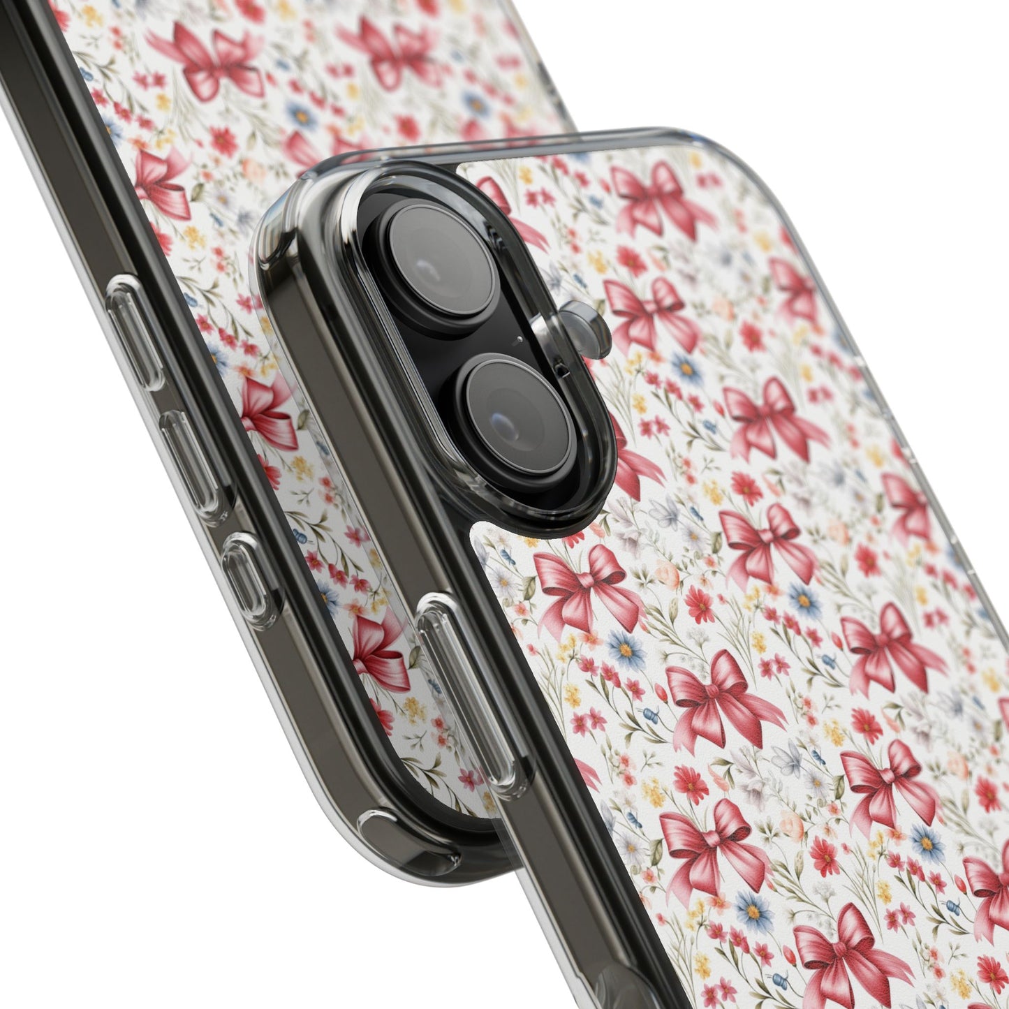 Personalized Rosette Coquette Floral Bow Clear iPhone, Samsung Cases — Custom Name Phone Cover