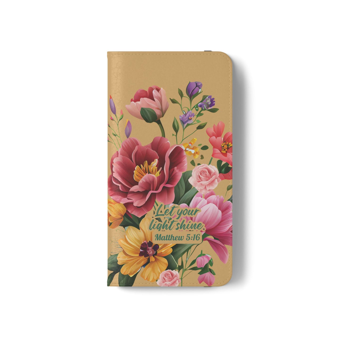 Floral Scripture Flip Case — "Let Your Light Shine" Wallet Phone Cover (Matthew 5:16)