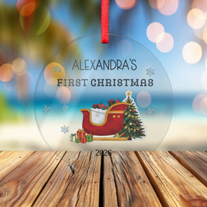 Personalized Acrylic Ornament — "First Christmas" Round Keepsake (Name & Year)
