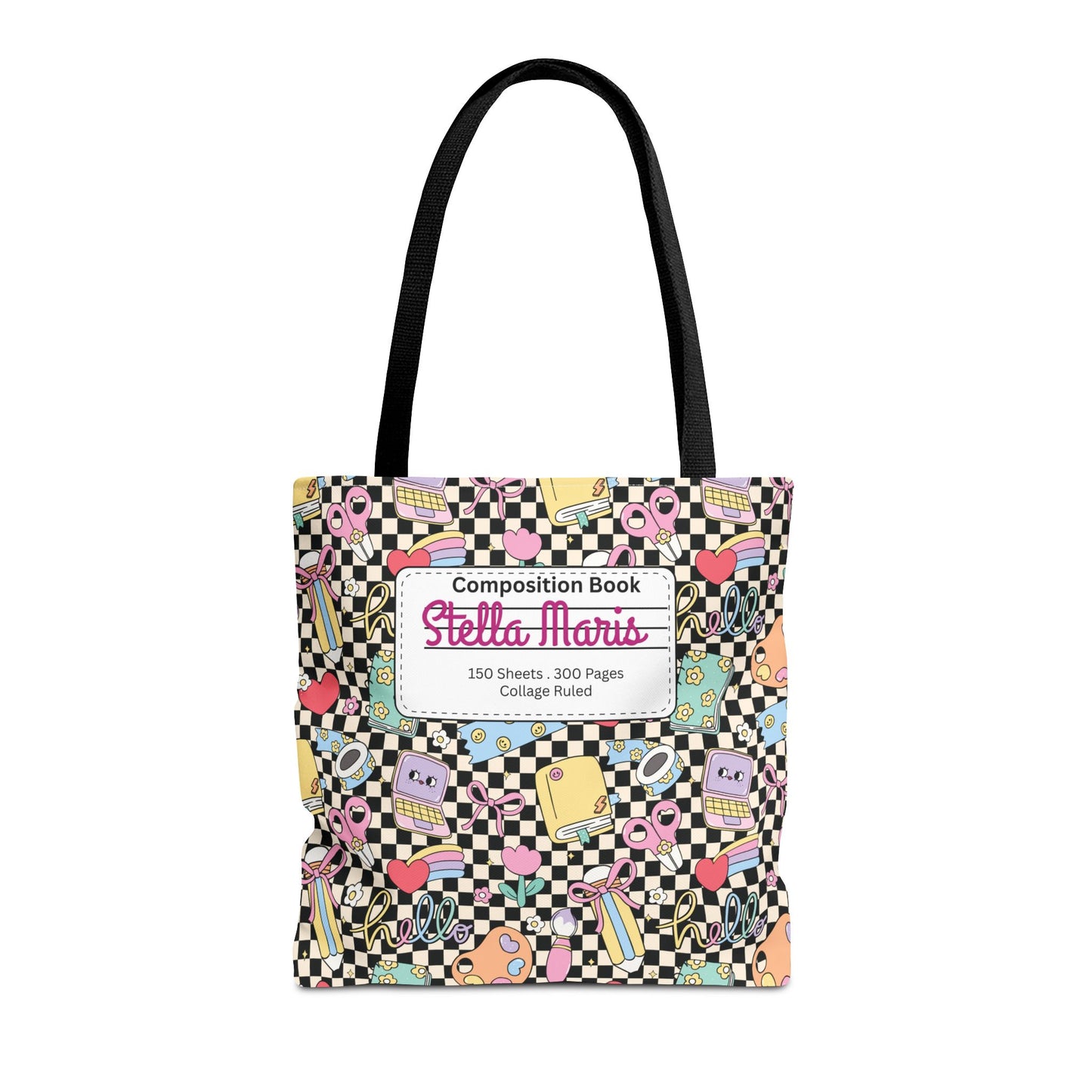 Personalized Black Doodle Daydream Composition Book Inspired Tote Bag, Back to School Tote, Teacher Gift, Kids Bag, Custom Name Bag, Educational Accessories, Back to School Tote Bag.