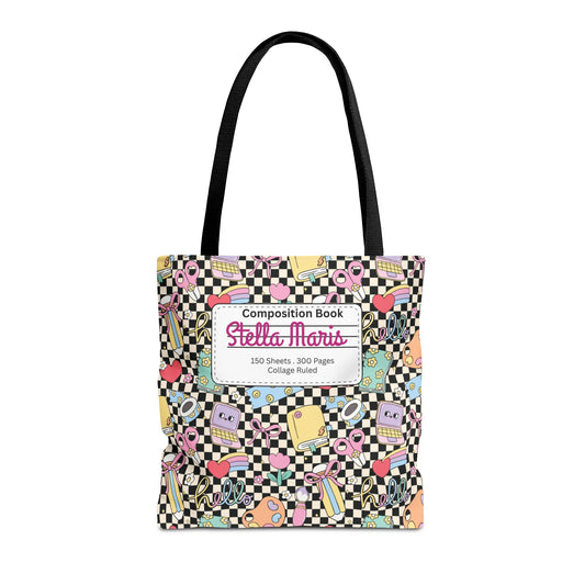 Personalized Black Doodle Daydream Composition Book Inspired Tote Bag, Back to School Tote, Teacher Gift, Kids Bag, Custom Name Bag, Educational Accessories, Back to School Tote Bag.