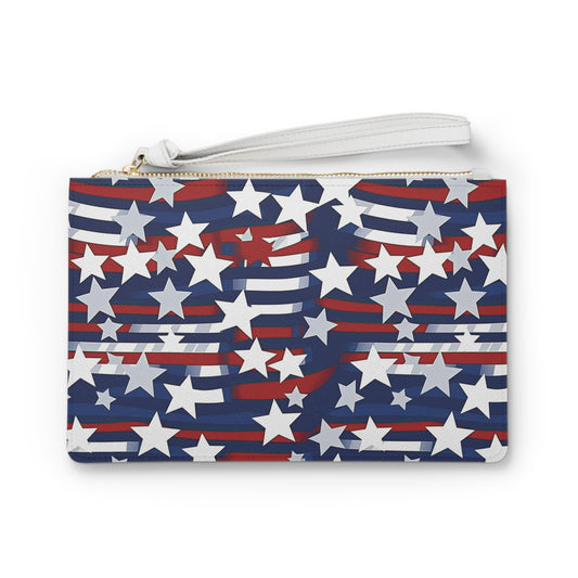 Patriotic Waves Clutch Bag - Vegan Leather Saffiano Pattern Fashionista On-the-Go Zip Fastening Wrist Strap.