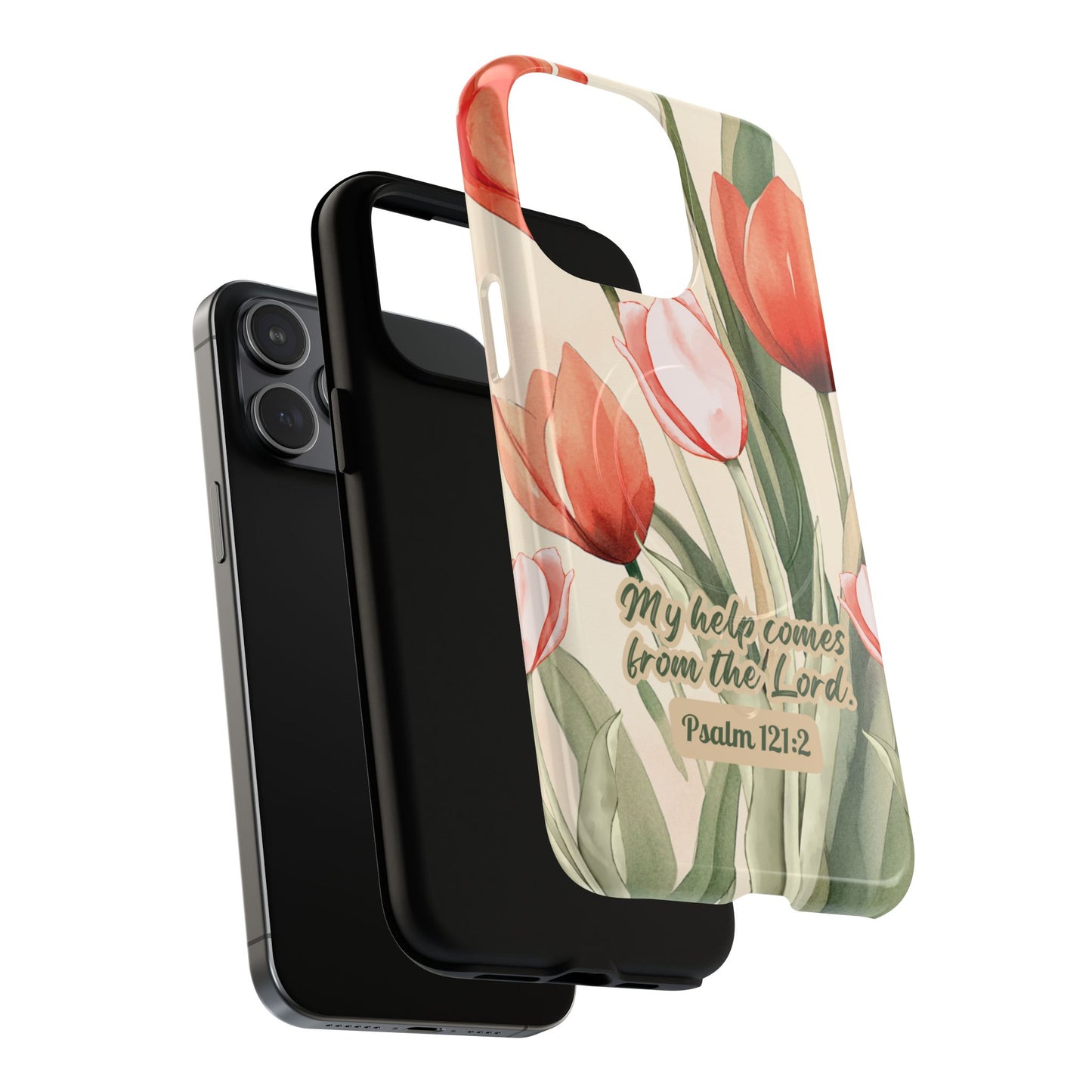 My Help comes from the Lord Psalm 121:2, Inspirational Gift, Tough iPhone Magnetic Case Scripture, Floral Bible Verse, MagSafe® iPhone® Tough Case, iPhone 14, iPhone 15, iPhone 16, Pro, Pro Max, Plus.