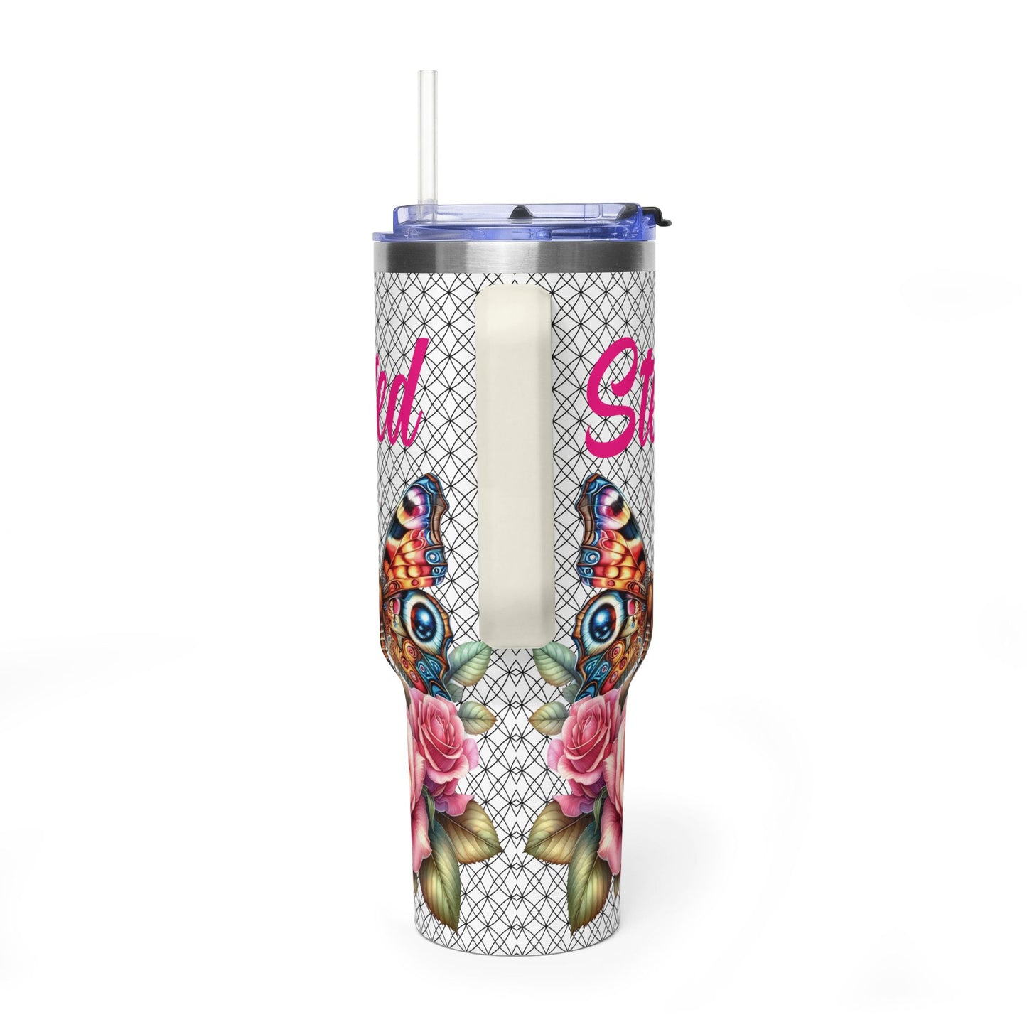 40oz Floral Butterfly Tumbler — Personalized "Name and Affirmation" Vacuum Insulated Cup