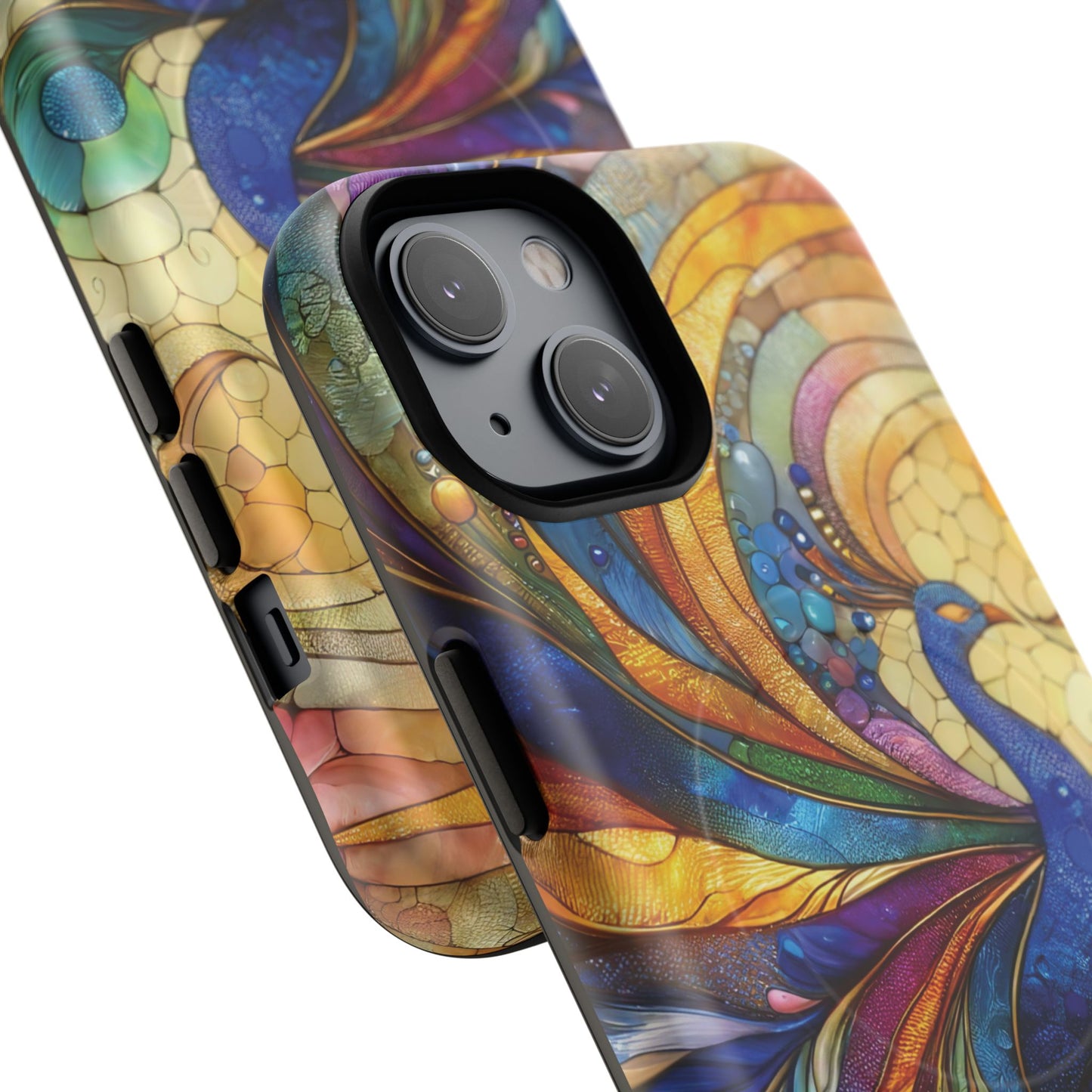 Mosaic Peacock Feathers Magnetic Phone Case, Tough Phone Shell, Vibrant Art Case, Gift for Her, Unique Phone Accessory, Wildlife Lover's Gift, Stained Glass Case.