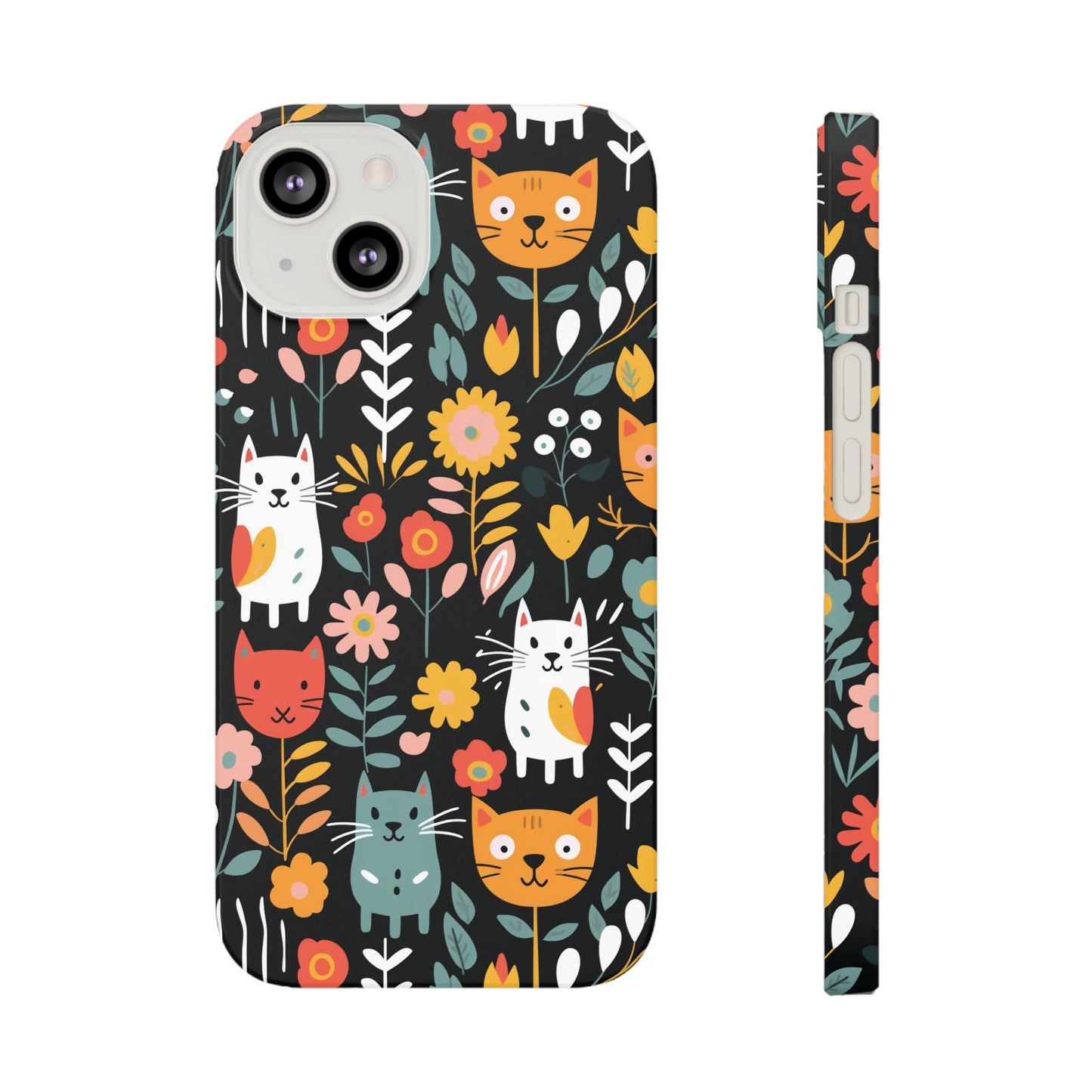 Whimsical Feline Garden iPhone Case — Slim Floral Cat Design (Matte or Glossy) for iPhones.