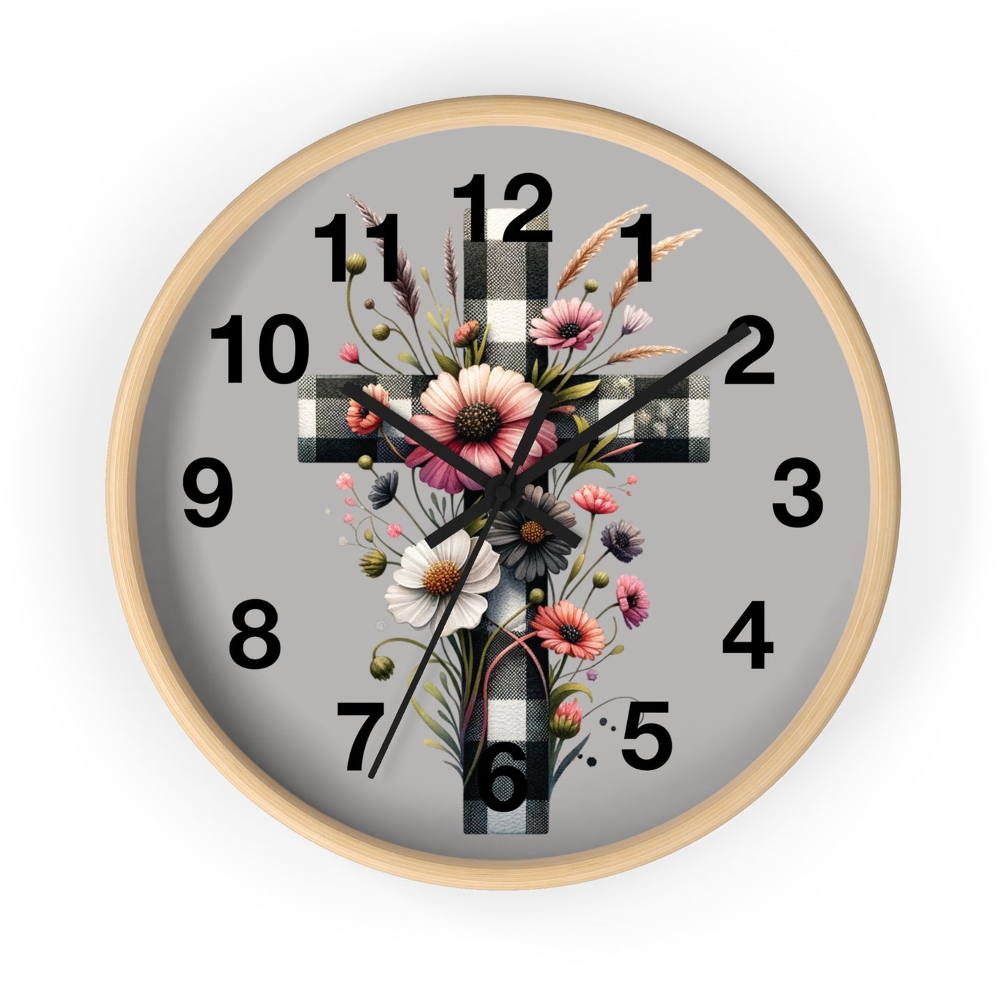 Floral Cross Wall Clock - Elegant Decor for Faith & Home