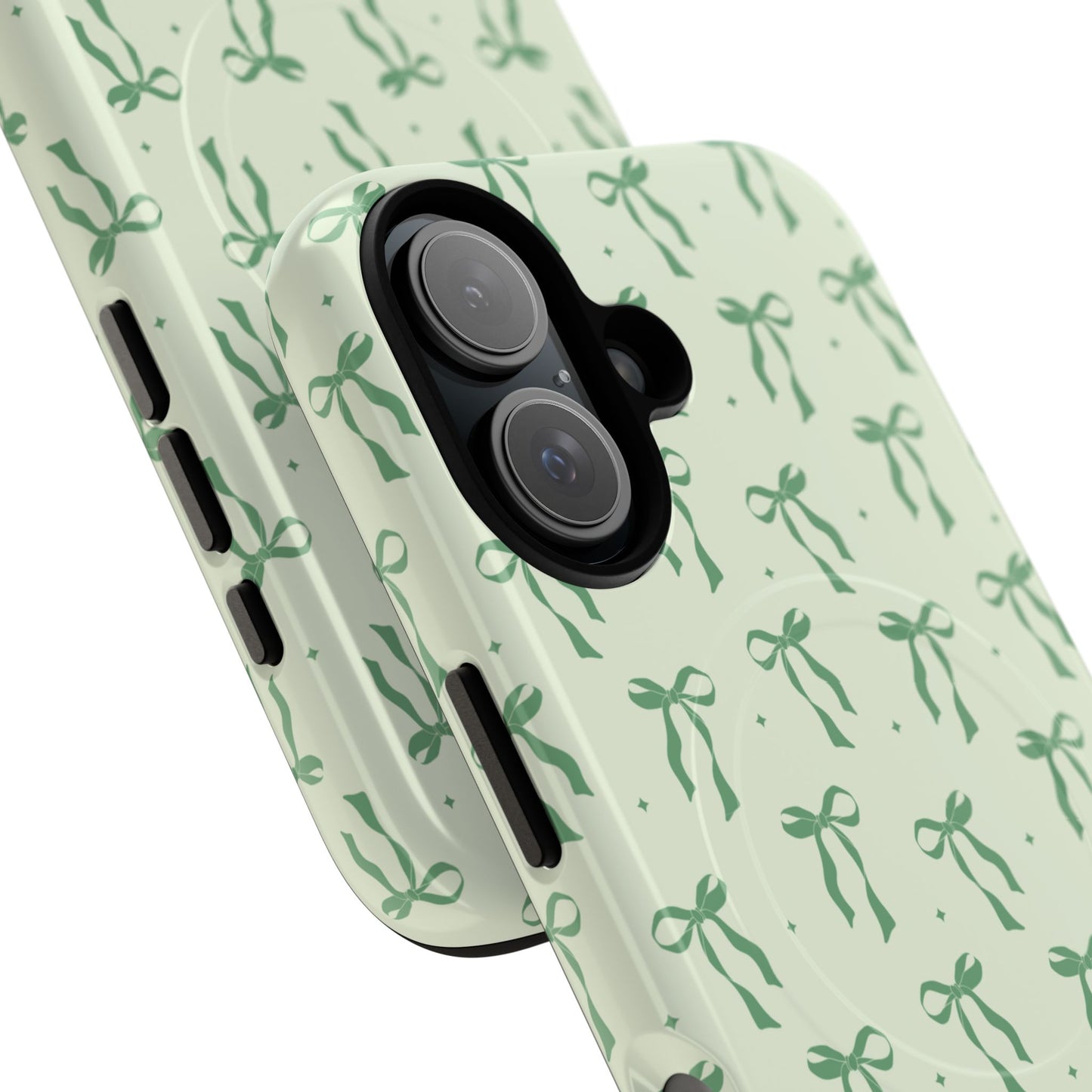 Elegant Ribbon iPhone Case, Stylish Magnetic iPhone Case, Chic iPhone Cover, Green Bow Design, Gift for Her, Everyday Essential, Coquette iPhone Case
