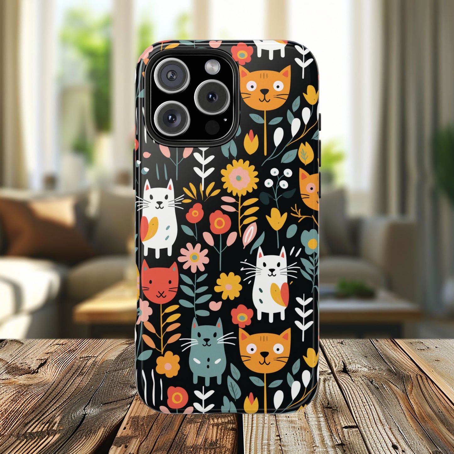 Whimsical Feline Garden iPhone and Samsung Tough Phone Cases,