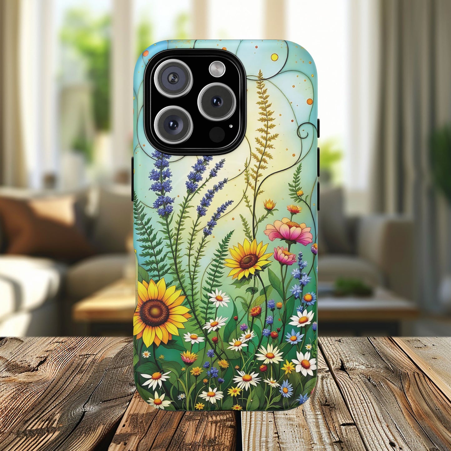Floral Stained Harmony Glass Tough Magnetic Phone Case | Nature Inspired Design | Durable Protection | Gift for Nature Lovers | Spring Vibe