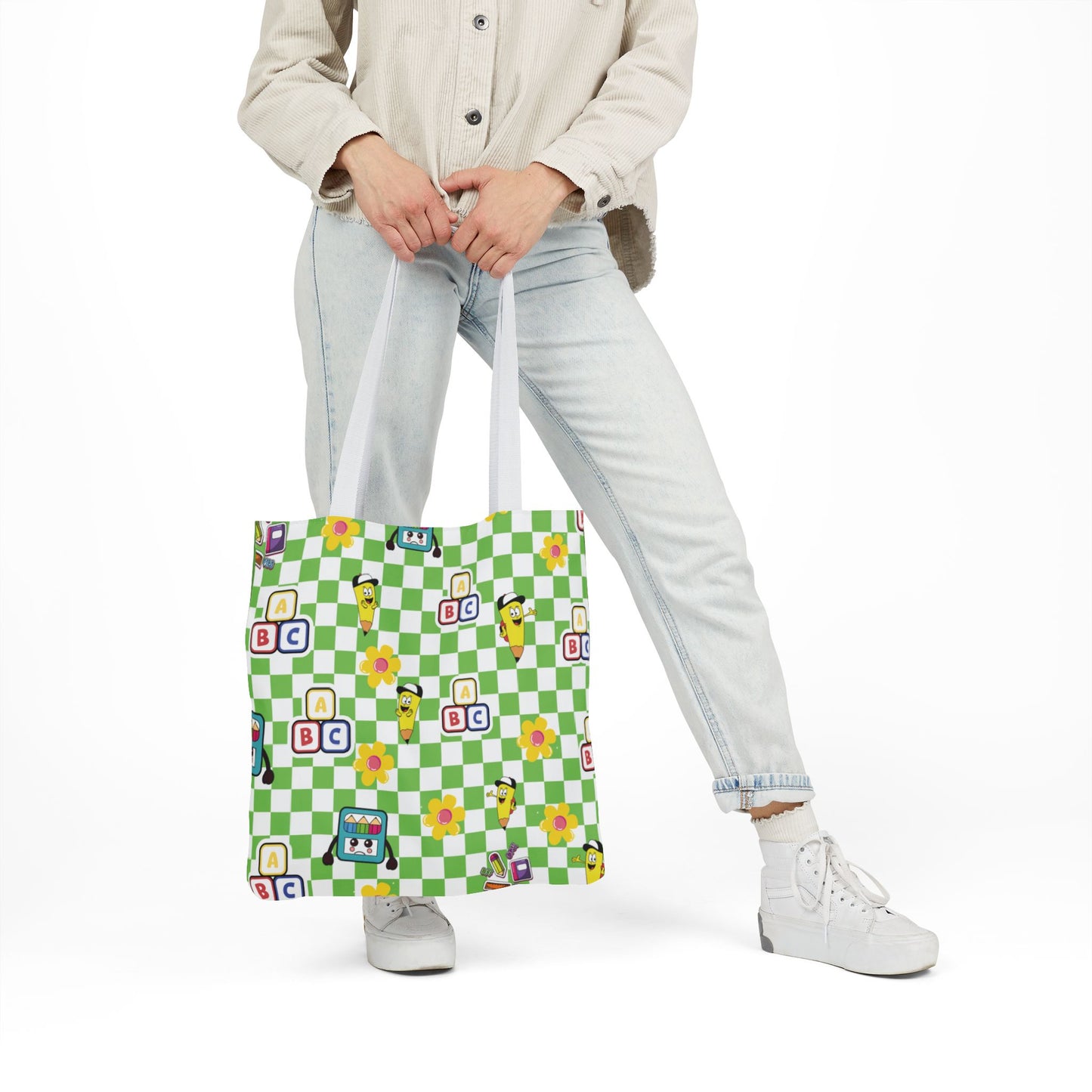 Personalized Green Schoolyard Chic Composition Book Inspired Canvas Tote Bag with Colorful Straps, Cute School Bag, Eco-Friendly Tote, Back to School Shopping Bag, Teacher Gift Idea