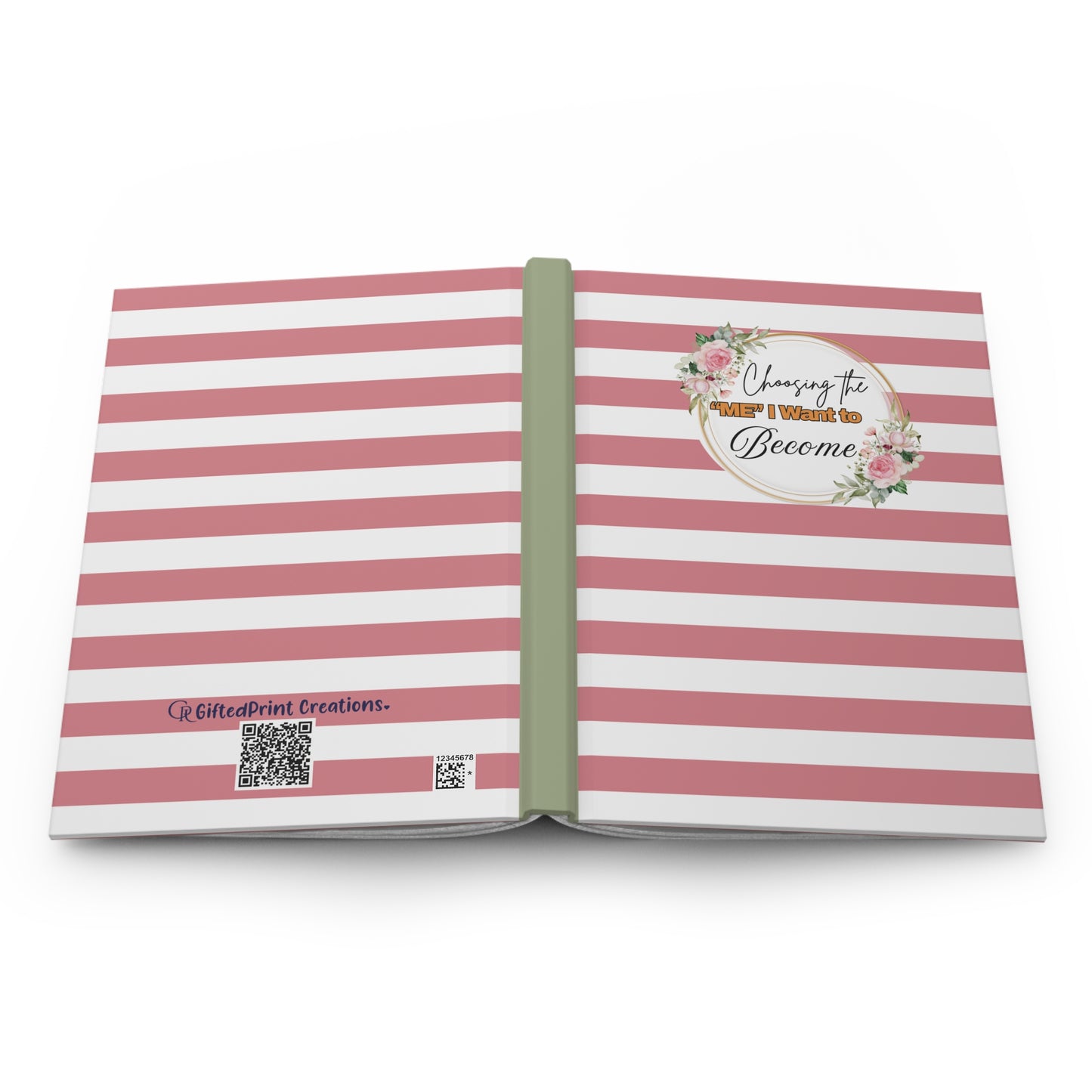 Inspiring Hardcover Journal for Personal Growth, Motivational Notebook, Floral Stripe Journal, Gift for Her, Self-Improvement Diary