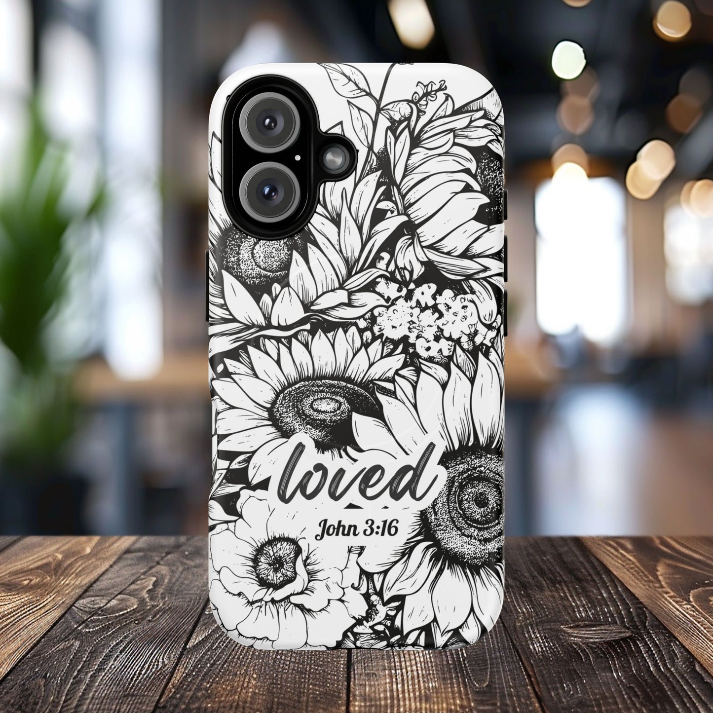 Loved John 3:16, Inspirational Gift, Tough iPhone Magnetic Case Scripture, Sunflower Bible Verse, MagSafe® iPhone® Tough Case, iPhone 14, iPhone 15, iPhone 16, Pro, Pro Max, Plus