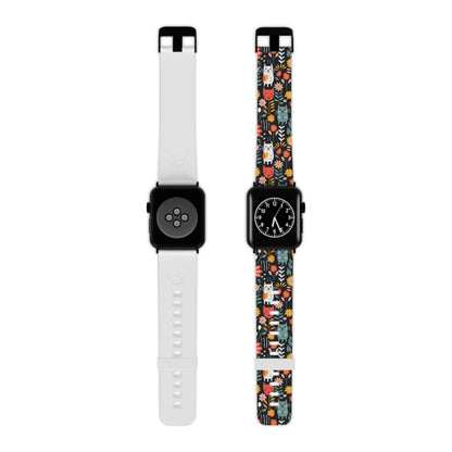 Whimsical Feline Garden Apple Watch Band - Colorful Patterned Strap for Pet Lovers