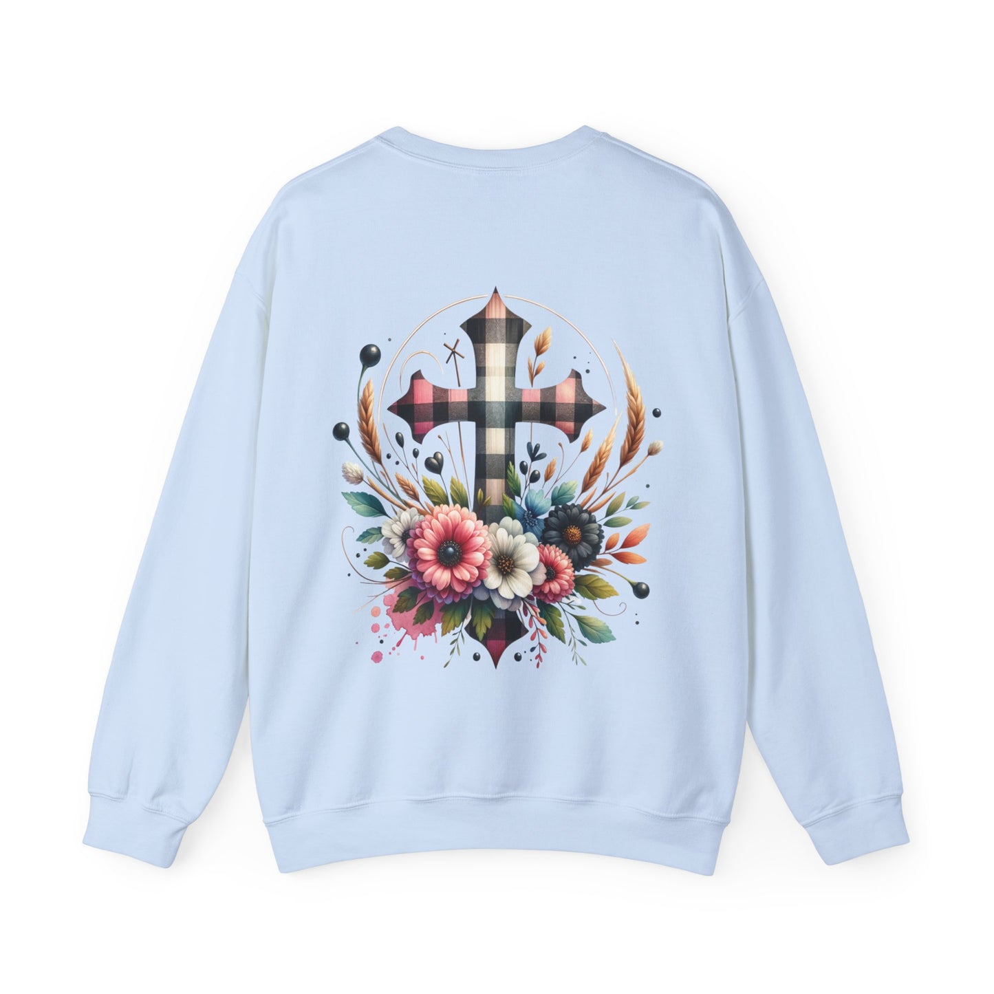 Faith and Floral Cross Unisex Heavy Gildan Blend™ Crewneck Sweatshirt.