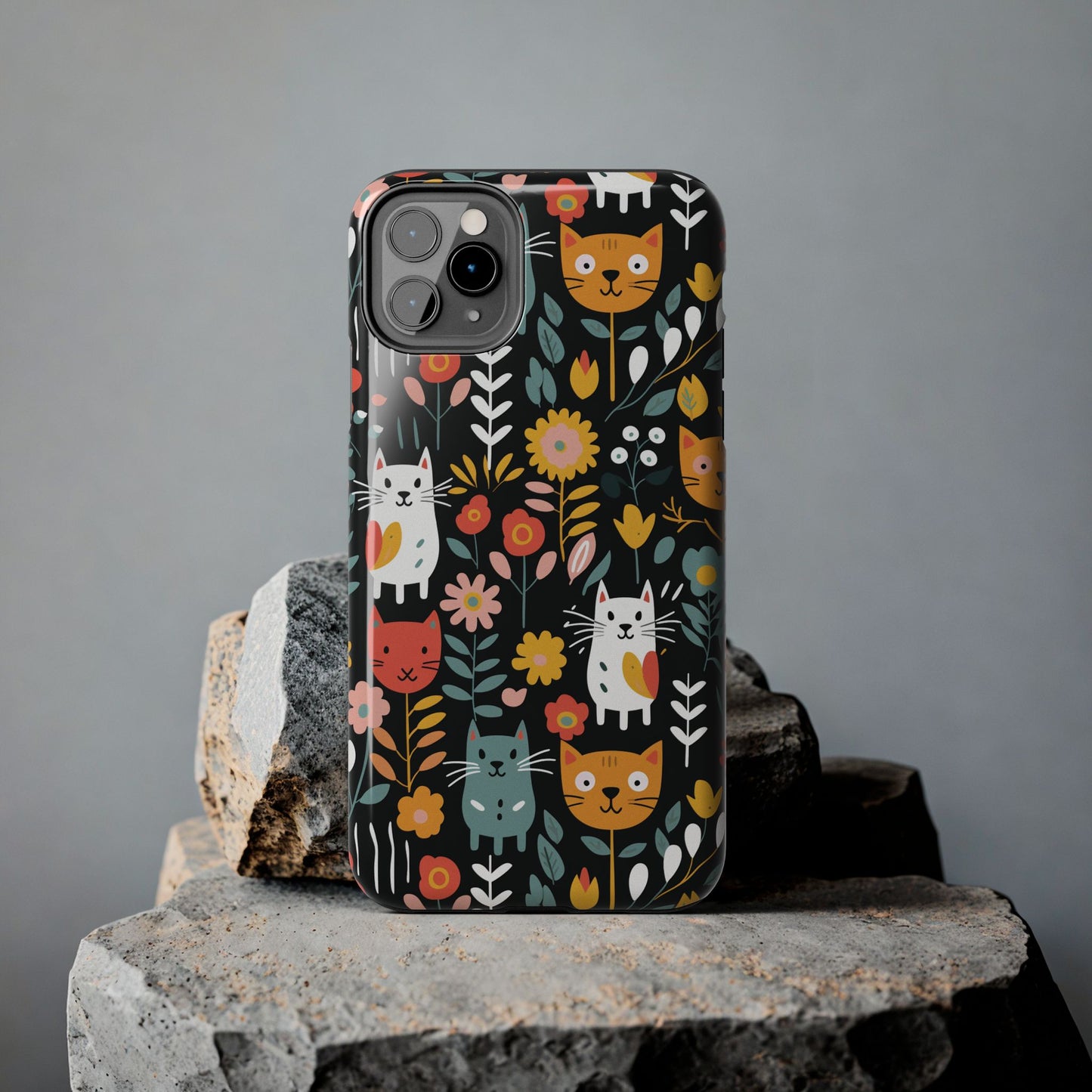 Whimsical Feline Garden iPhone and Samsung Tough Phone Cases,