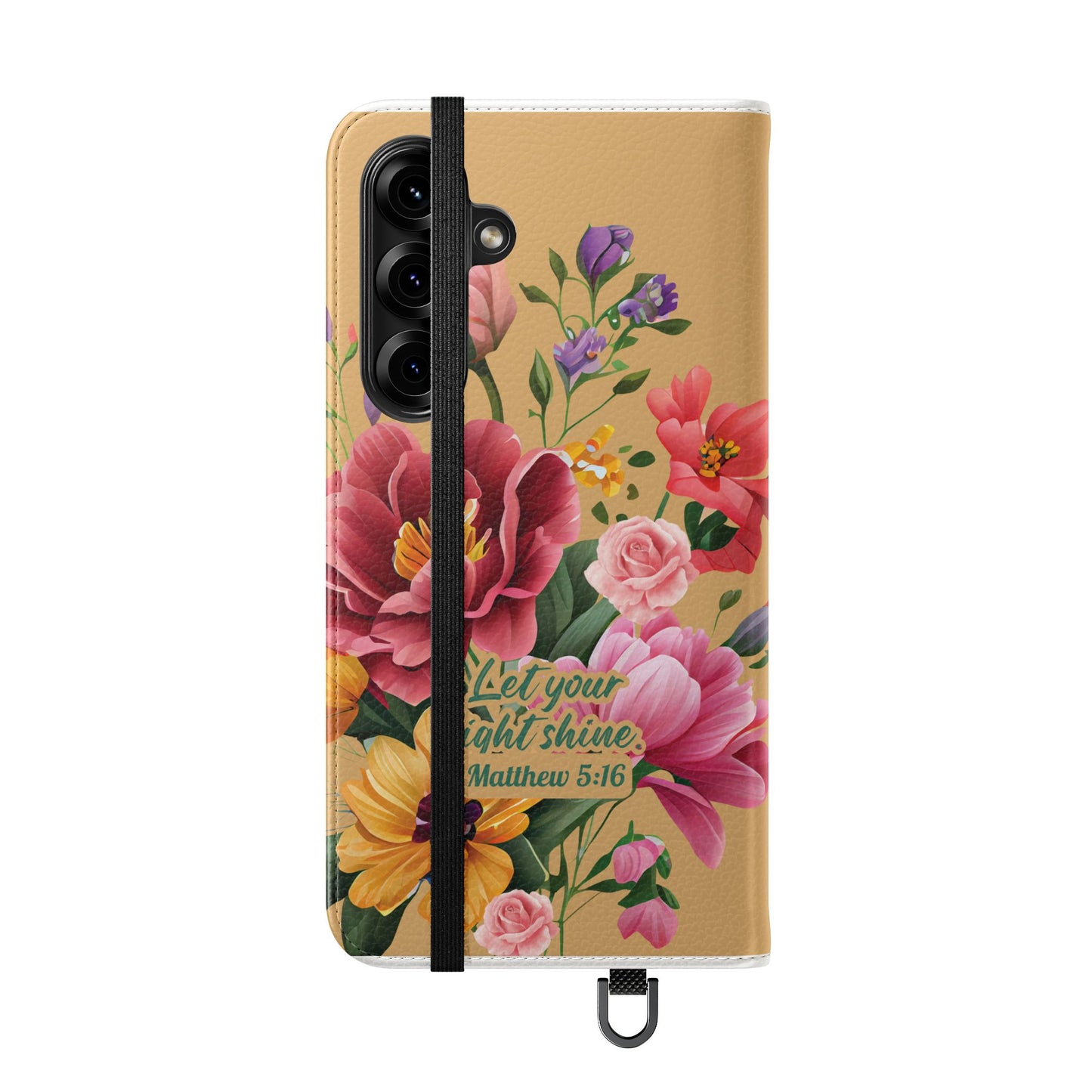 Floral Scripture Flip Case — "Let Your Light Shine" Wallet Phone Cover (Matthew 5:16)