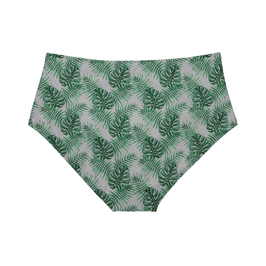 Grey Tropical Bliss High-Waist Hipster Bikini Bottom (AOP)