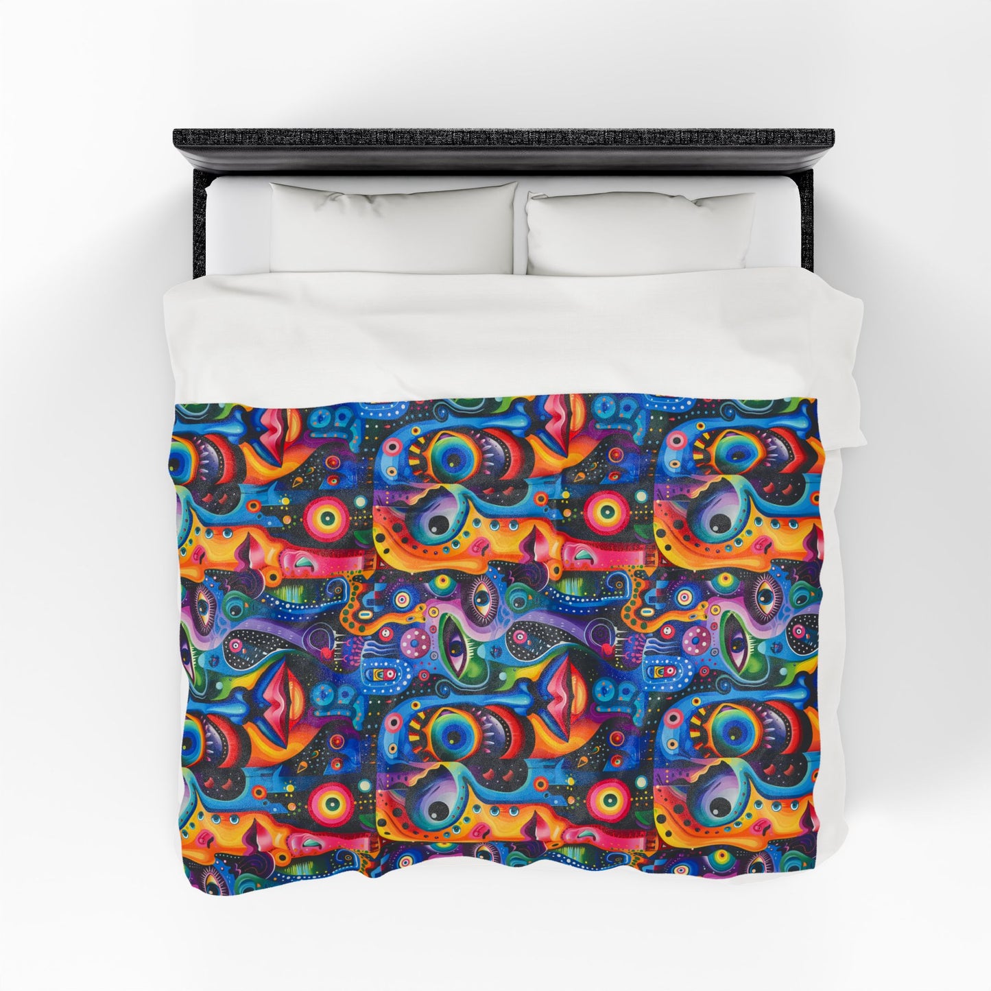Psychedelic Visions Vibrant Abstract Faces Velveteen Plush Blanket