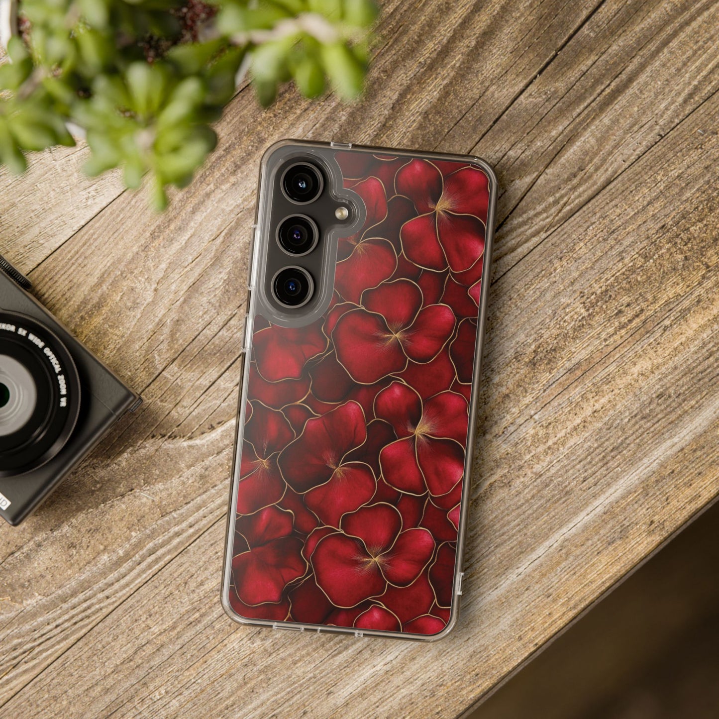 Velvet Petal Noir Floral Petal Clear Impact-Resistant iPhone and Samsung Case.