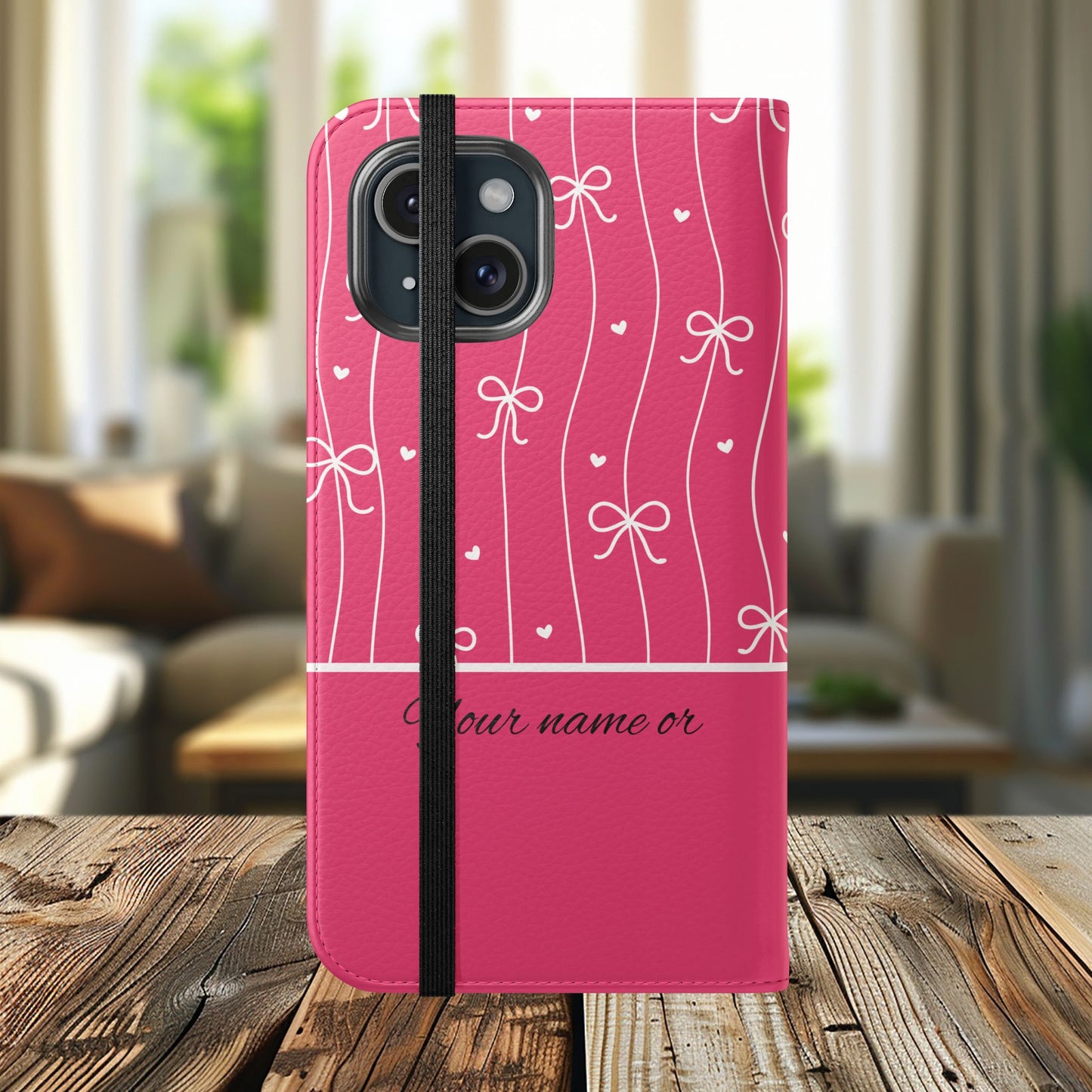 Personalized Pink Bow Coquette Flip iPhone and Samsumg Case — Custom Name or Affirmation Wallet Cover