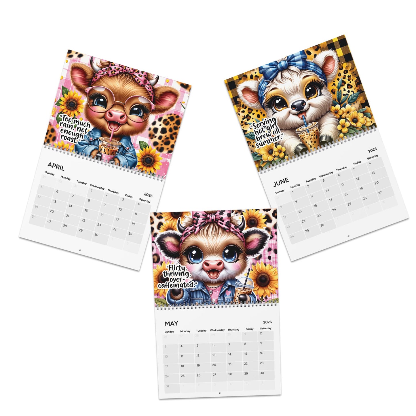 2026 Cute Sassy Highland Cow Wall Calendar – "New Year, Same Caffeinated Queen"