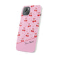 Personalized Cherry Blossom Dreams Flexi Case — Pink Retro Cherry iPhone® 7/8, 11, 12, 13, 14, 15, 16, 17, X/XS, SE, XR, Mini, Pro, Pro Max, Plus Cases.