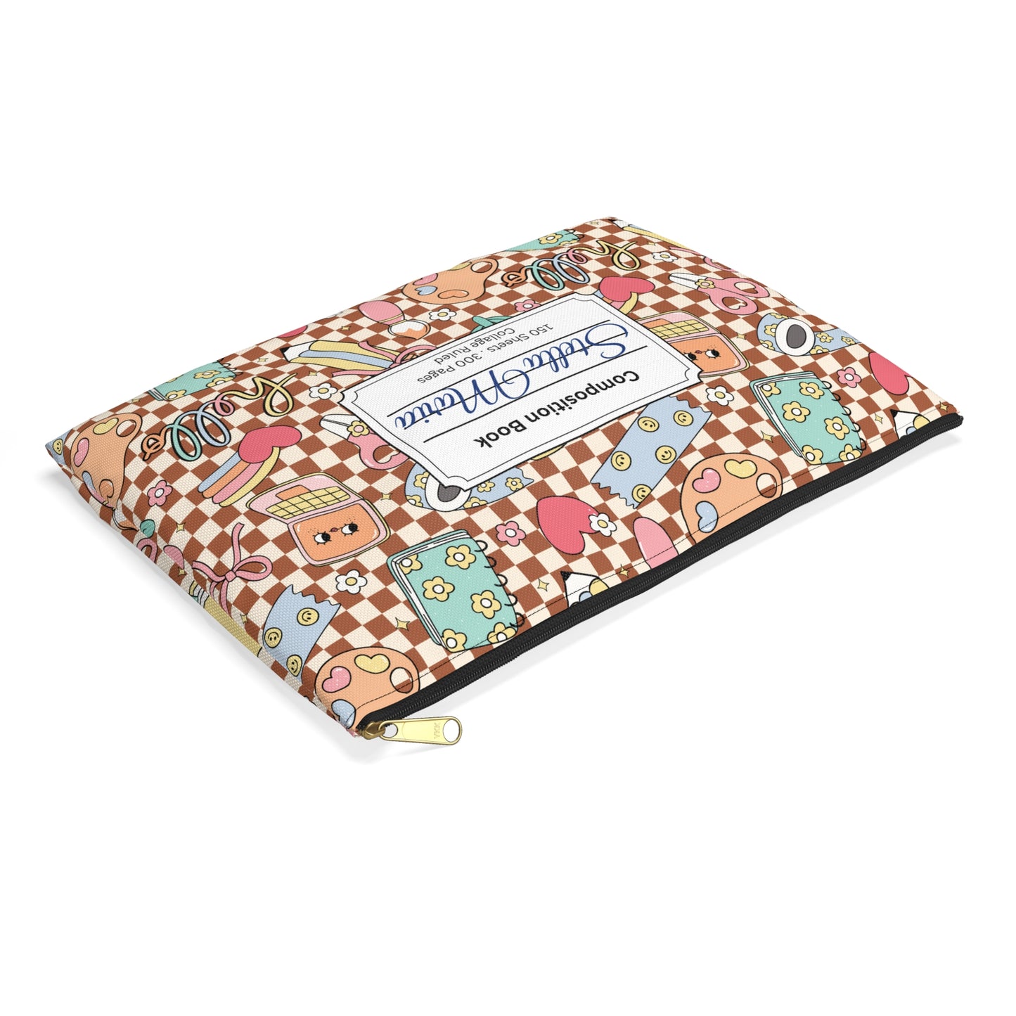 Personalized Brown Doodle Daydream Composition Book Inspired Accessory Pouch, Kids School Supplies, Classroom Organizer, Teacher Gift, Fun Stationery Case, Back to School