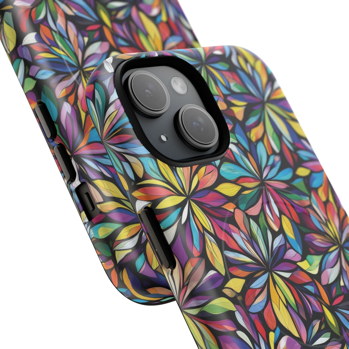Prism Petal Burst Tough Magnetic iPhone Case, Colorful iPhone Case, Unique Gift for Flower Lovers, Stylish stained Glass Accessory