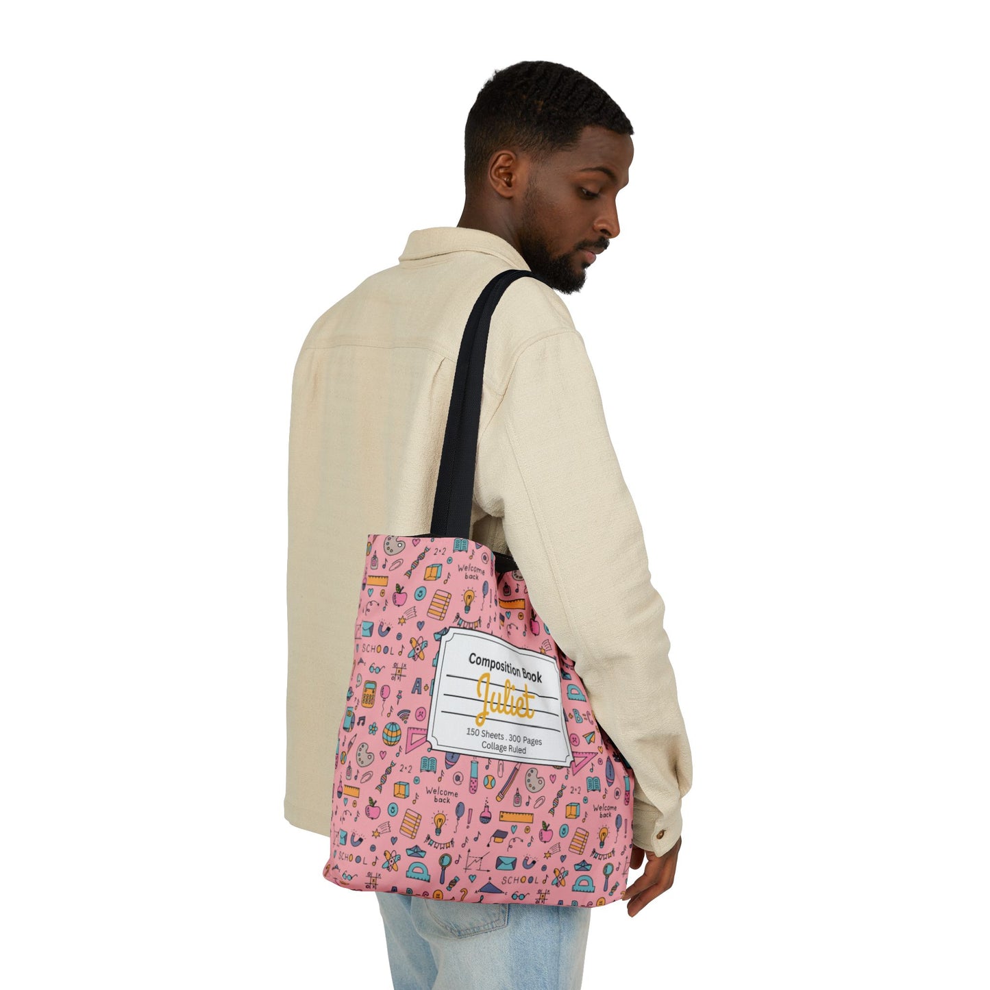 Personalized Pink Chalkboard Chic Composition Book Inspired Canvas Tote Bag with Colorful Straps, Cute School Bag, Eco-Friendly Tote, Back to School Shopping Bag, Teacher Gift Idea