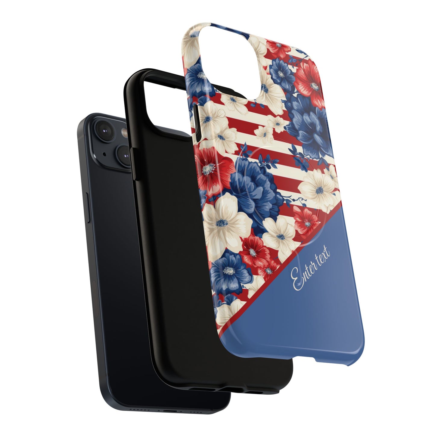 Personalized Stars, Stripes & Petals Tough Magnetic MagSafe Case, Patriotic Cover, Floral Design, Durable Protection, Gift for Her, Summer Vibes