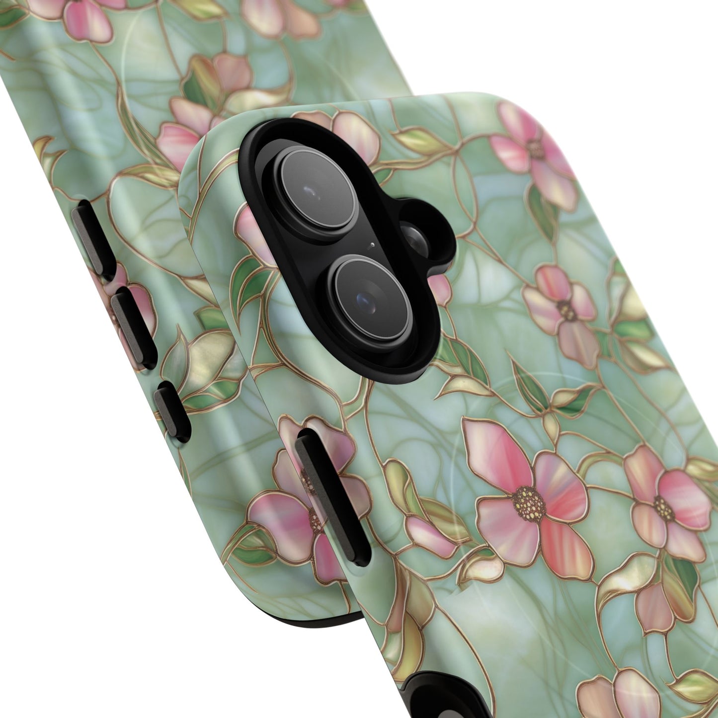 Aqua Bloom Serenity Tough iPhone Magnetic Cases, Cute Flower Design, Stylish Protection, Gift for Her, Trendy Accessories, iPhone MagSafe Accessory.