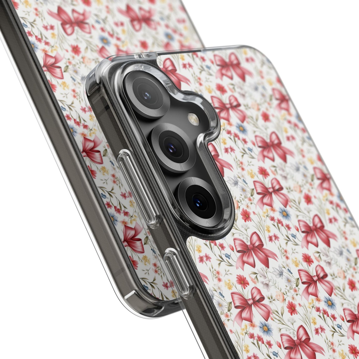 Personalized Rosette Coquette Floral Bow Clear iPhone, Samsung Cases — Custom Name Phone Cover