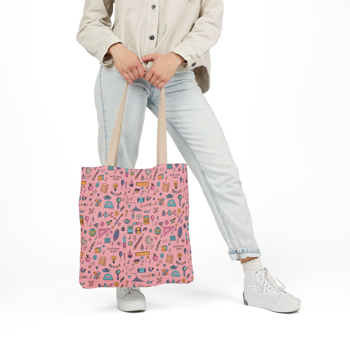 Personalized Pink Chalkboard Chic Composition Book Inspired Canvas Tote Bag with Colorful Straps, Cute School Bag, Eco-Friendly Tote, Back to School Shopping Bag, Teacher Gift Idea