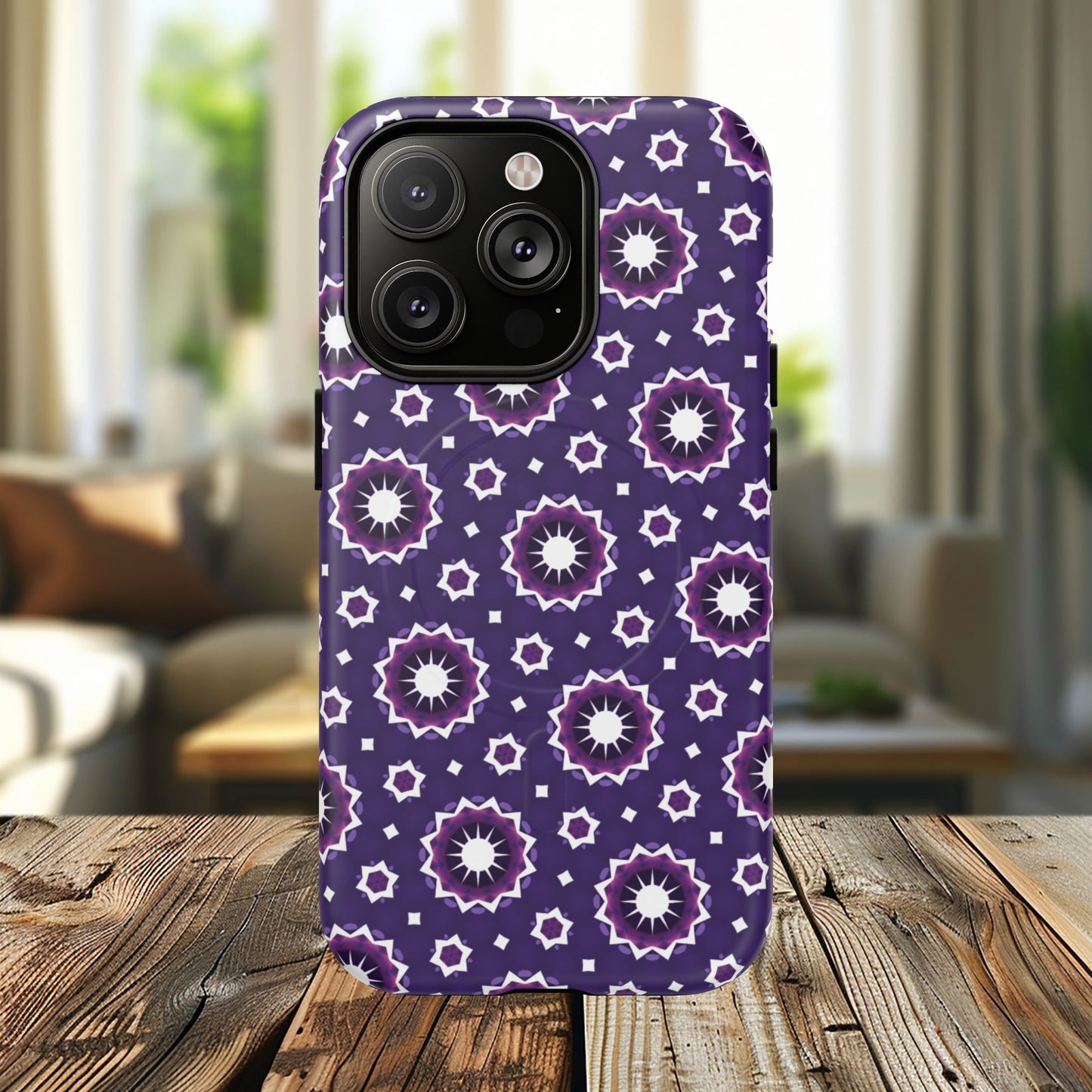 Violet Nova Bloom Stylish Tough Magnetic iPhone Case, Purple Floral iPhone Cover, Durable Cell iPhone Protector, Gift for Her, Mother's Gift