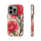 Stained Glass Effect Carnation Floral Tough Phone Case – Pink Vintage Botanical Protective Cover
