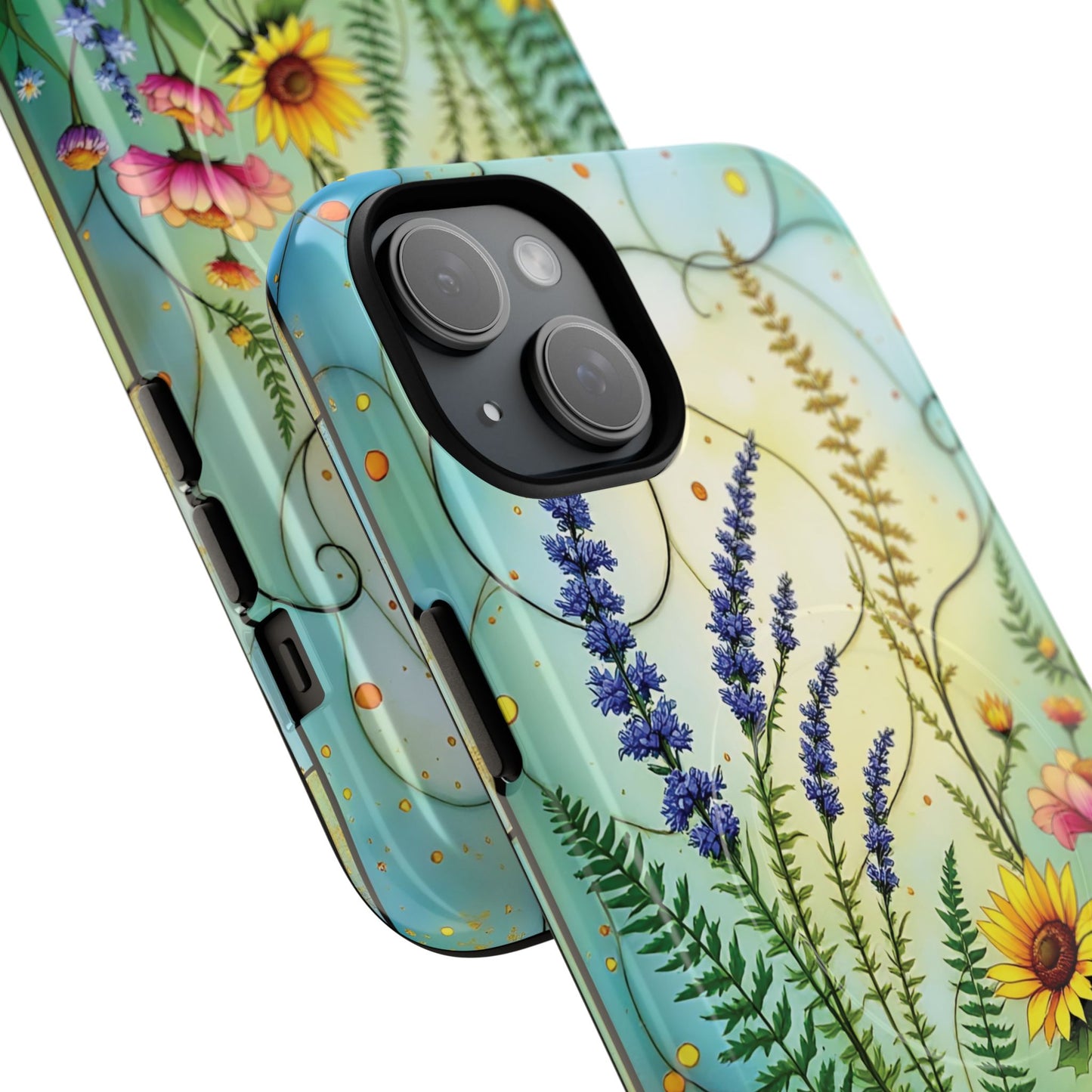 Floral Stained Harmony Glass Tough Magnetic Phone Case | Nature Inspired Design | Durable Protection | Gift for Nature Lovers | Spring Vibe