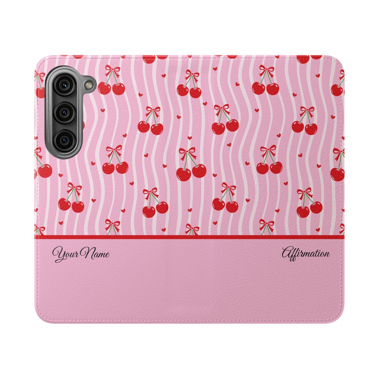 Personalized Cherry Blossom Dreams Flip iPhone and Samsung Cases — Wallet Folio with Name & Affirmation.