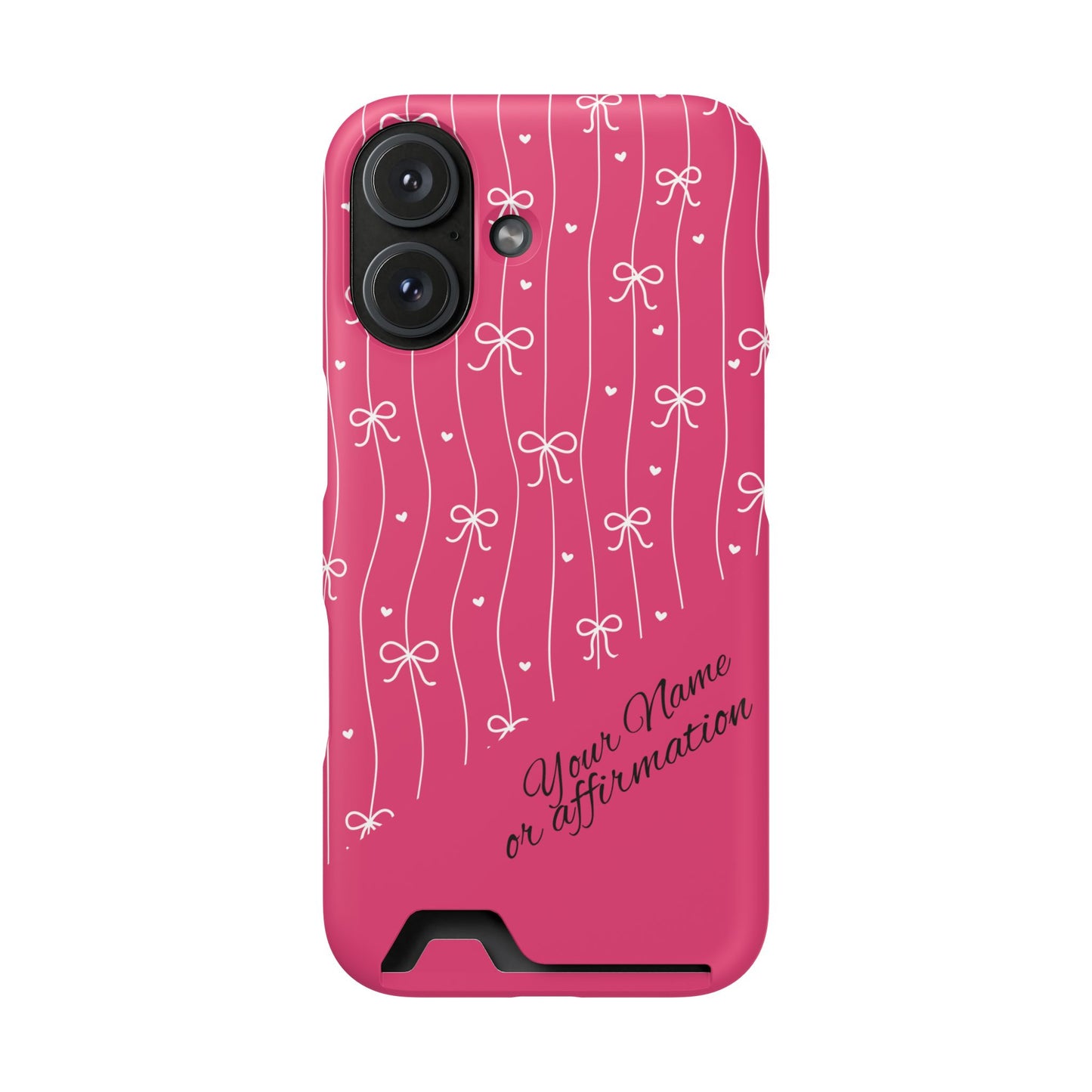 Personalized Pink Bow Coquette iPhone and Samsung Card Case — Custom Name or Affirmation