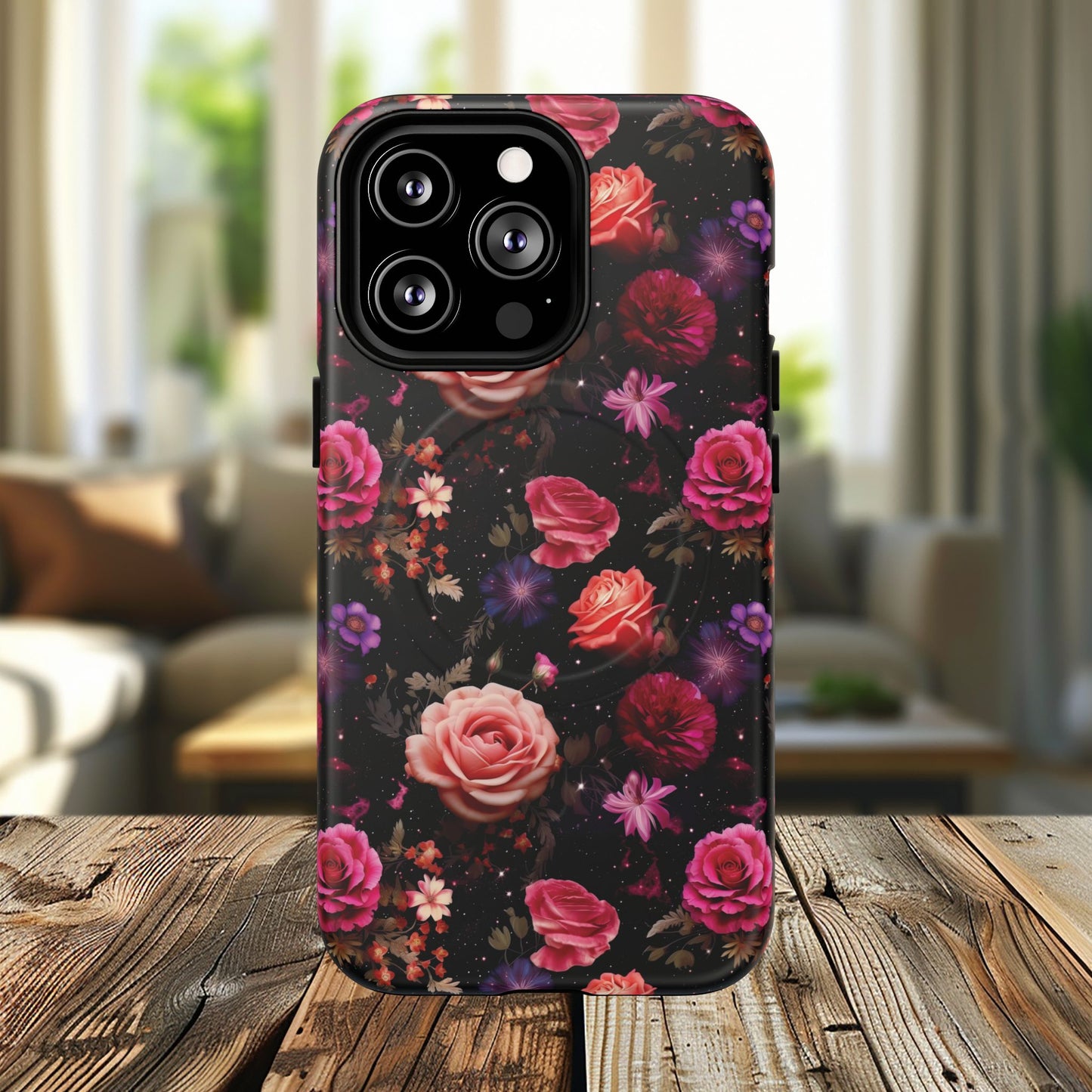 Starry Rose Garden Tough Magnetic Phone Case, Stylish Phone Cover, Gift for Her, Elegant Floral Design, Durable Phone Accessories