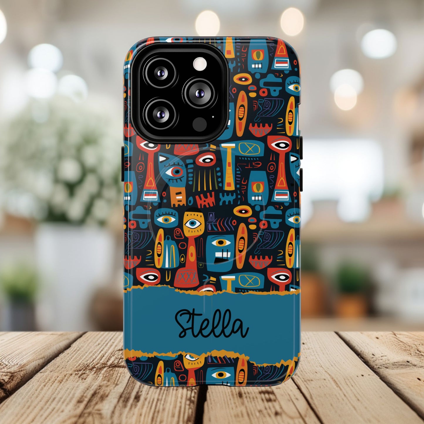 Personalized Tough MagSafe Magnetic iPhone Case — Colorful Abstract Totem Custom Name