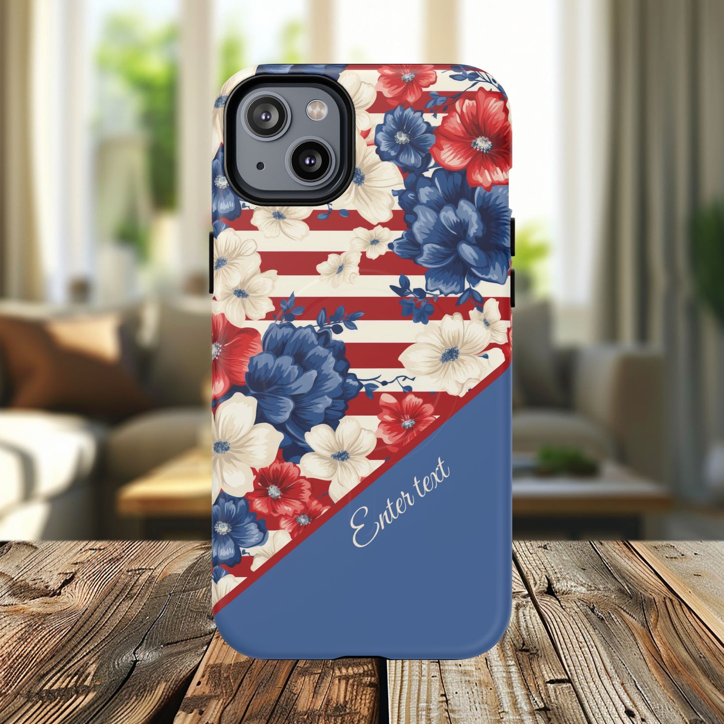 Personalized Stars, Stripes & Petals Tough Magnetic MagSafe Case, Patriotic Cover, Floral Design, Durable Protection, Gift for Her, Summer Vibes