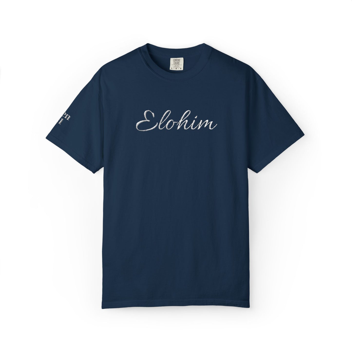 Embroidery 'ELOHIM, GENESIS 1:1' - Faith-Based Unisex Garment-Dyed Comfort Colors T-shirt, Faith Gift Tee, Religious Tee, Embroidery Tee.