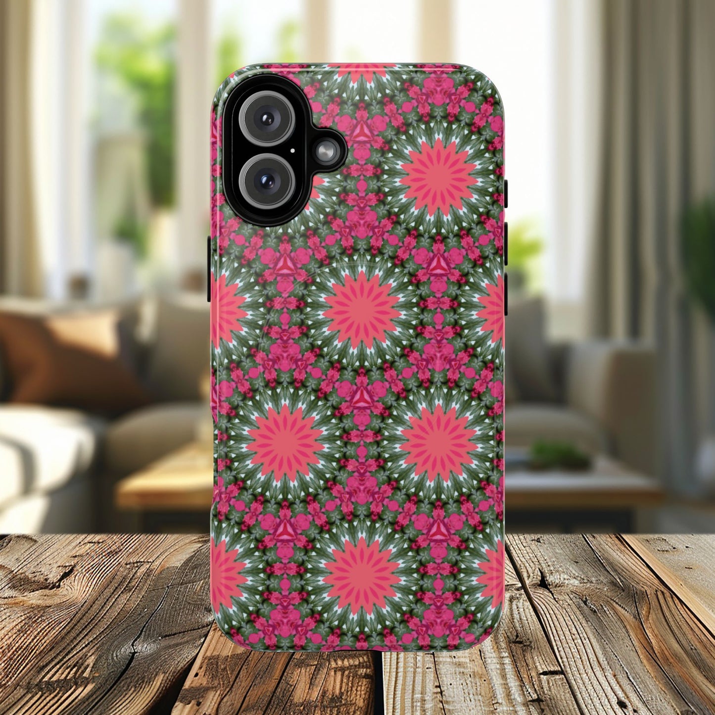 Floral KaleidoBloom iPhone Case, Tough Magnetic Cases, Floral iPhone Cover, Stylish Tech Accessory, Durable Design, Vibrant Gift Idea