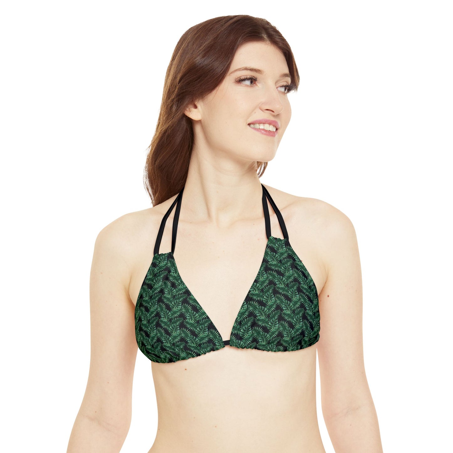 Black Tropical Bliss Strappy Triangle Bikini Top (AOP)- (PY)